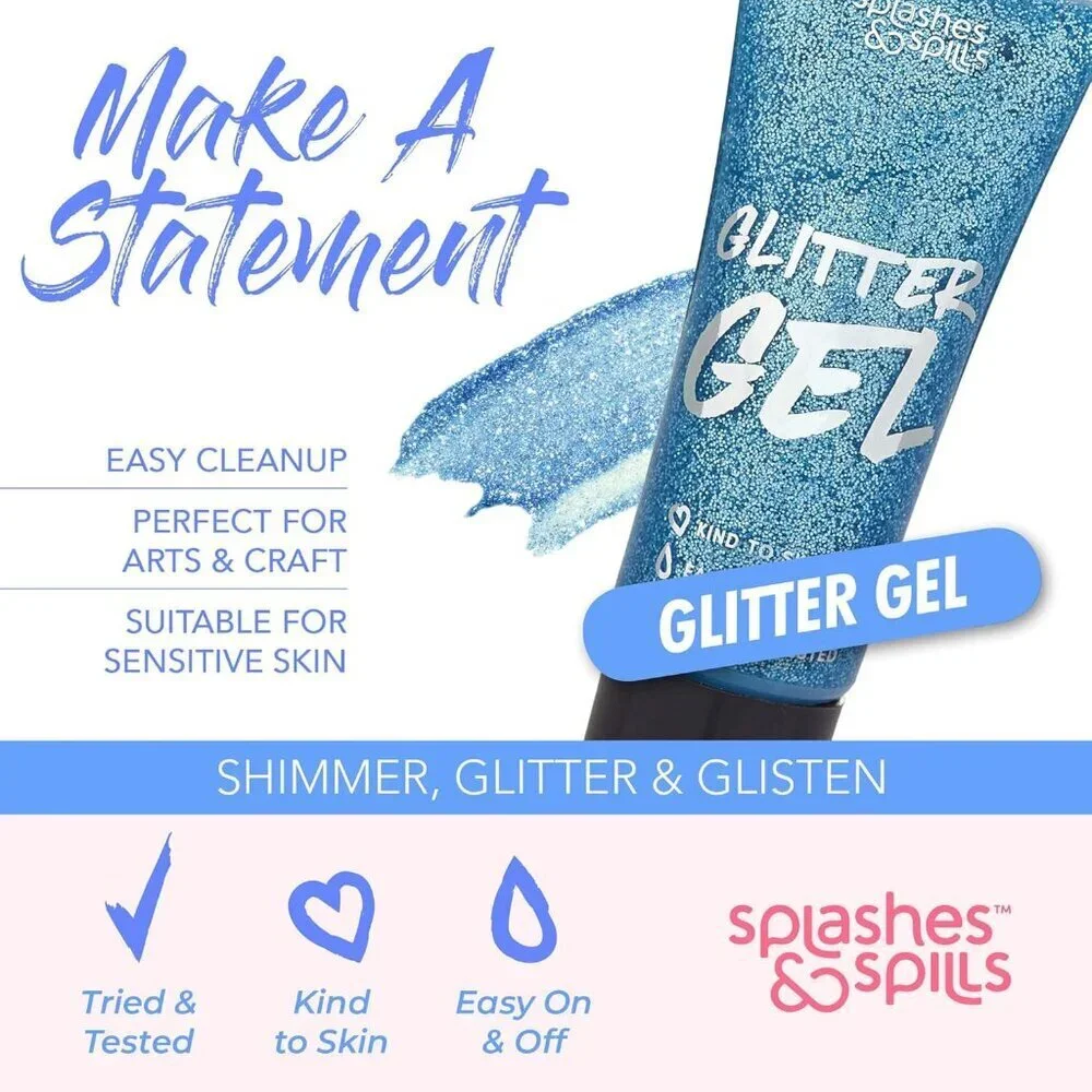 Body Glitter Paint Gel - 7 Color Costume Set for Women, Girls - 10 ml Tubes Holo